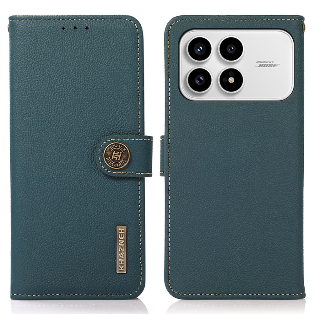 

KHAZNEH for Xiaomi Redmi K90 5G/Poco F8 Pro Case Genuine Cow Leather RFID Blocking Wallet Phone Cover