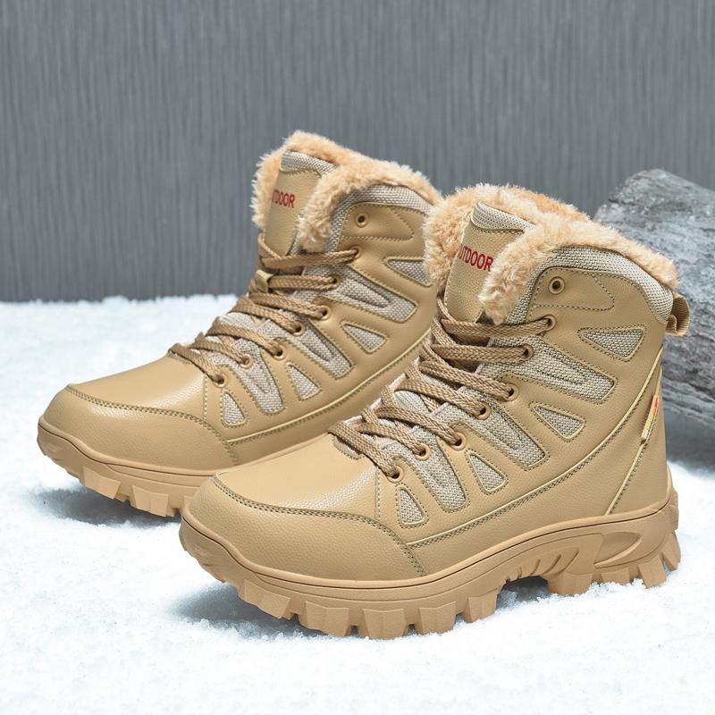 Mens Snow Boots Winter Plush Warm Anti Slip Hiking Shoes High Top Comfortable Waterproof Wear-resistant Rubber Casual Boots Men