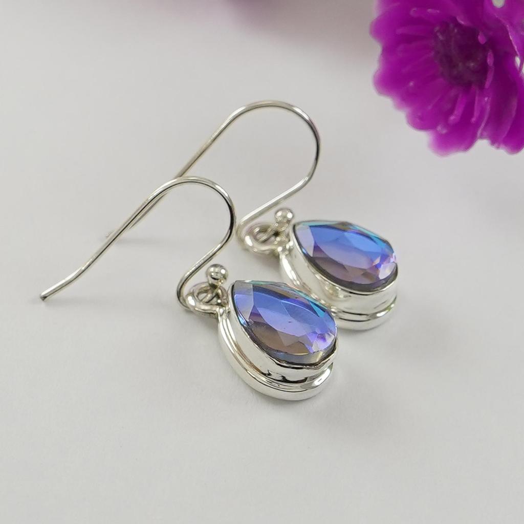 Natural Angel Aura Quartz Earrings, Handmade Earrings, 925 Sterling Silver Teardrop Quartz Earrings, Anniversary Earring