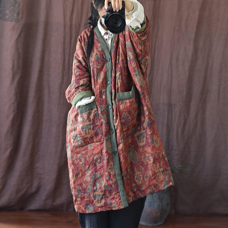 Johnature женские винтажные длинные парки с цветочным принтом — фото 3