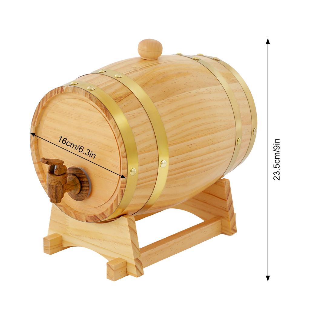 Pine Wood Wine Barrel 3L Original Wood Color with Stand, For Whiskey/Wine Fermentation Home/Bar