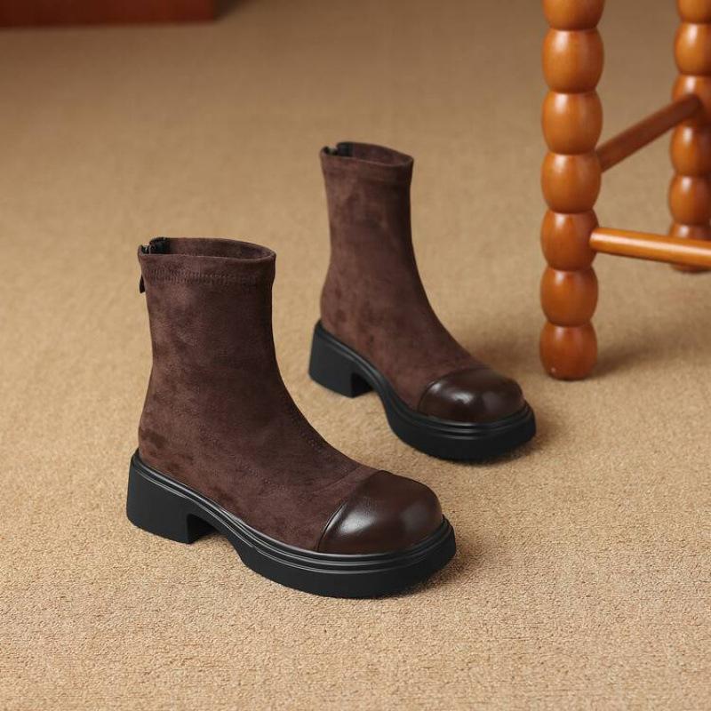 Autumn and winter women's suede Martin boots thick sole non-slip low heel large size medium tube women's boots square and Korean version square head 