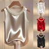 Elegant Satengskjorte Dame Sommer Perledesign Silkebluse Dame T-skjorter Løs Vest Dame Tanktopper Dame T-skjorte