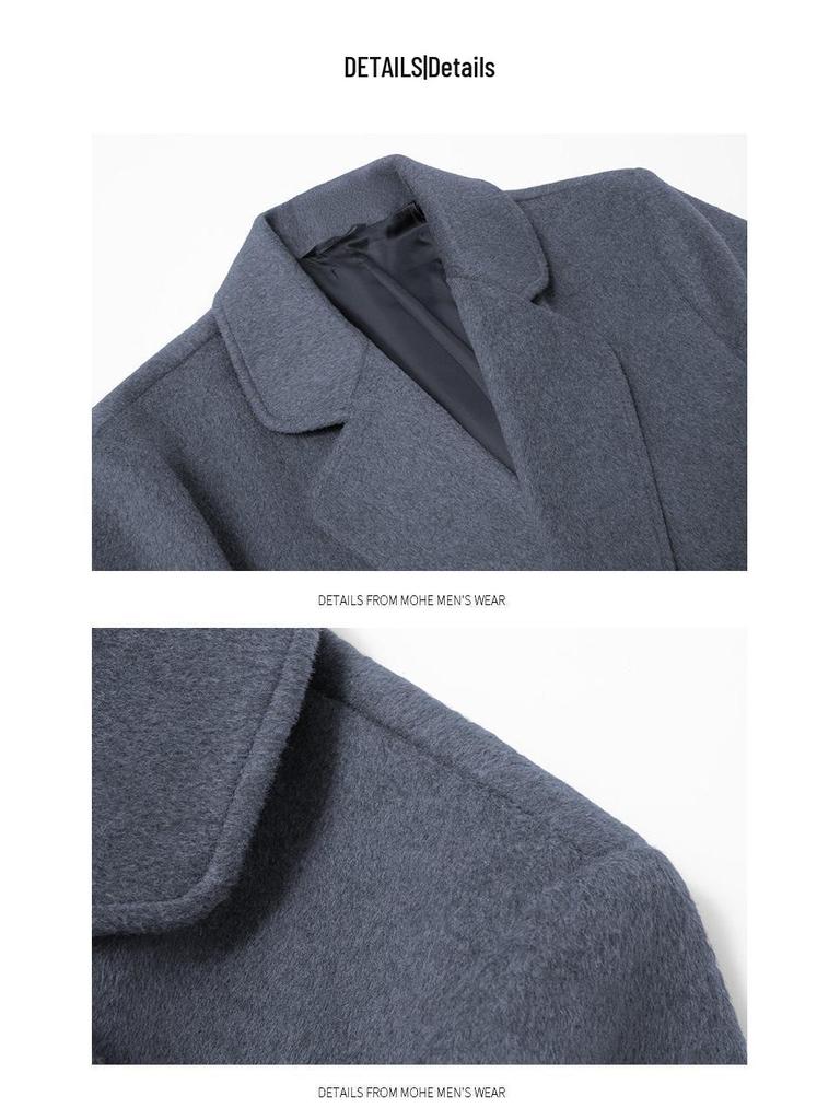 Wool Blend Men's Mid-Length Trench Coat - 2025 Autumn/Winter Collection