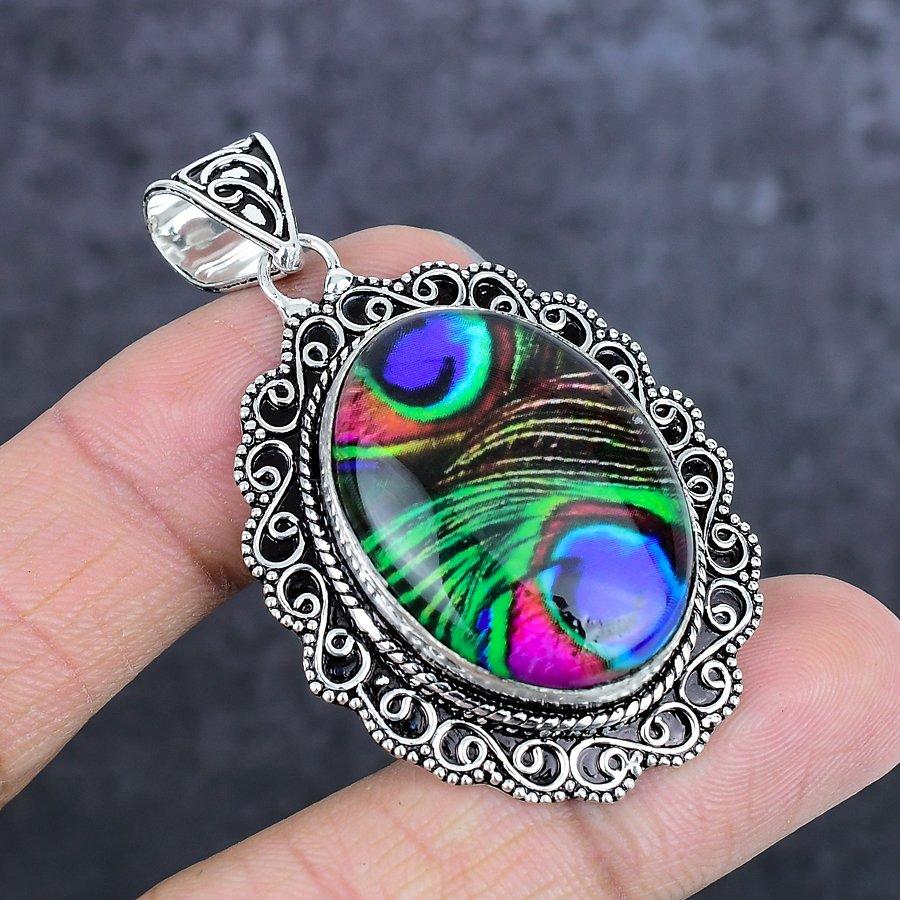 Natural Dichroic Glass Gemstone 925 Sterling Silver Jewelry Pendant 2.25" ETC-14008