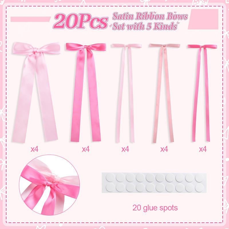 

20Pcs Pink Bow Wall Decor, DIY Bow Photo Backdrop for Birthday Wedding Bachelorette Party Home Room Decoration DIY Gifts Ribbon розовый