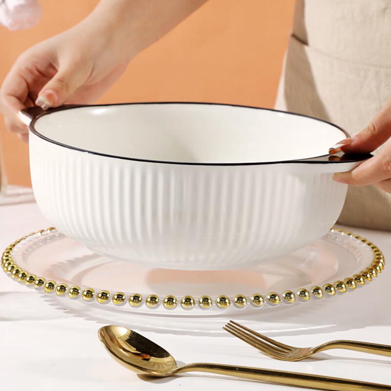 JIWU Forest Large Double-Handle Ceramic Soup Bowl