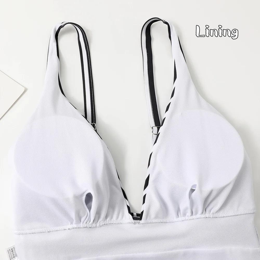 2024 Nové pruhované jednodílné plavky Vintage plavky Dámské plavky plavky s výstřihem do V Dámské letní plážové oblečení