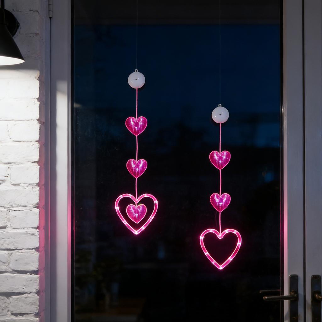Valentinstag Fensterlicht - Batteriebetriebenes herzförmiges Licht mit Saugnapf, geeignet für Heiratsanträge, Hochzeiten und Jahrestage