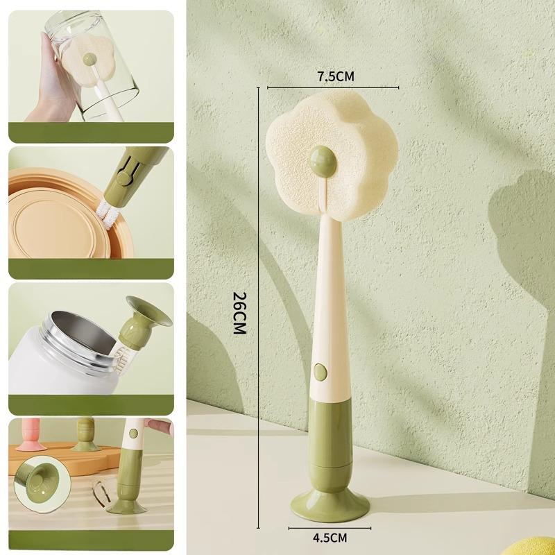 Cepillo con ventosa Hogar Cocina Tres en uno Mango largo Biberón Vaso de agua Recipiente Cepillo de esponja Cepillo de limpieza portátil