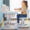 Kids Functional Desk and Chair Set Height Adjustable Children School Study Table Chair Set with Cartoon Pattern Ergonomic Desk Chair (Pink, Blue)