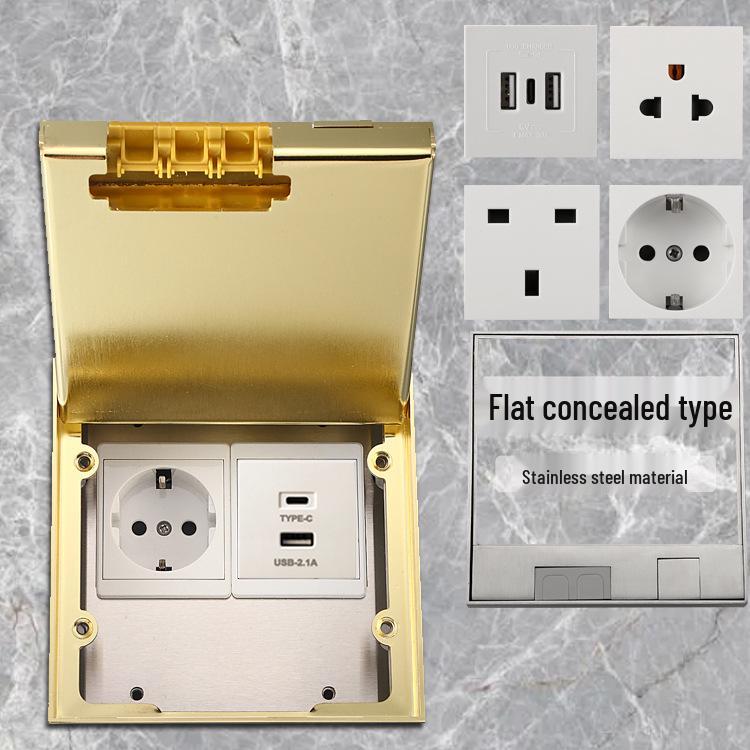 Stainless Steel Ultra-Thin Recessed UK/Saudi Power Socket with USB-C