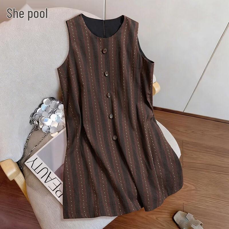 Tachi Women s Retro Striped Sleeveless A-Line Dress XL