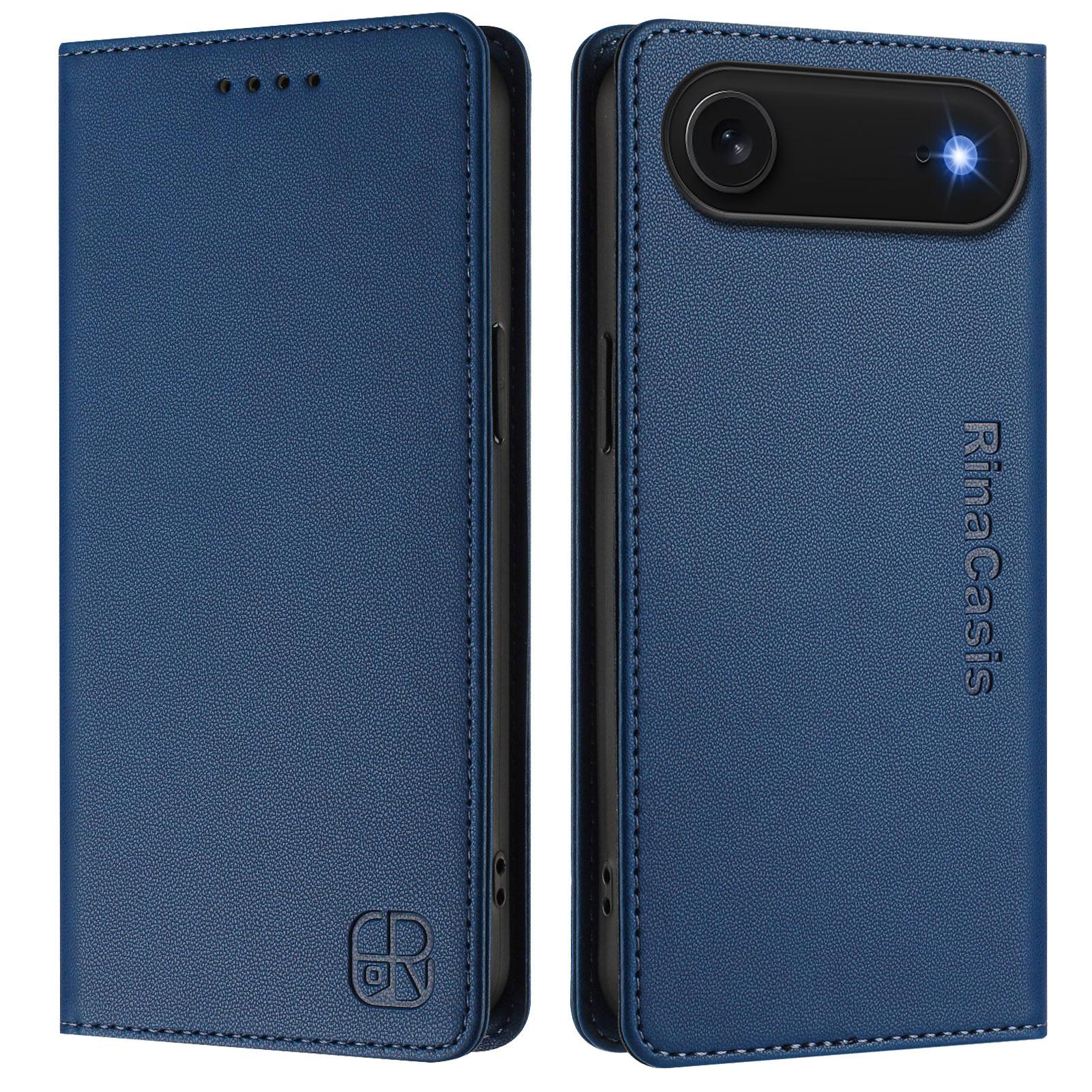 

For iPhone 17 Air Leather Case RINACASIS RC01 Phone Cover with RFID Blocking Wallet Stand Dark Blue