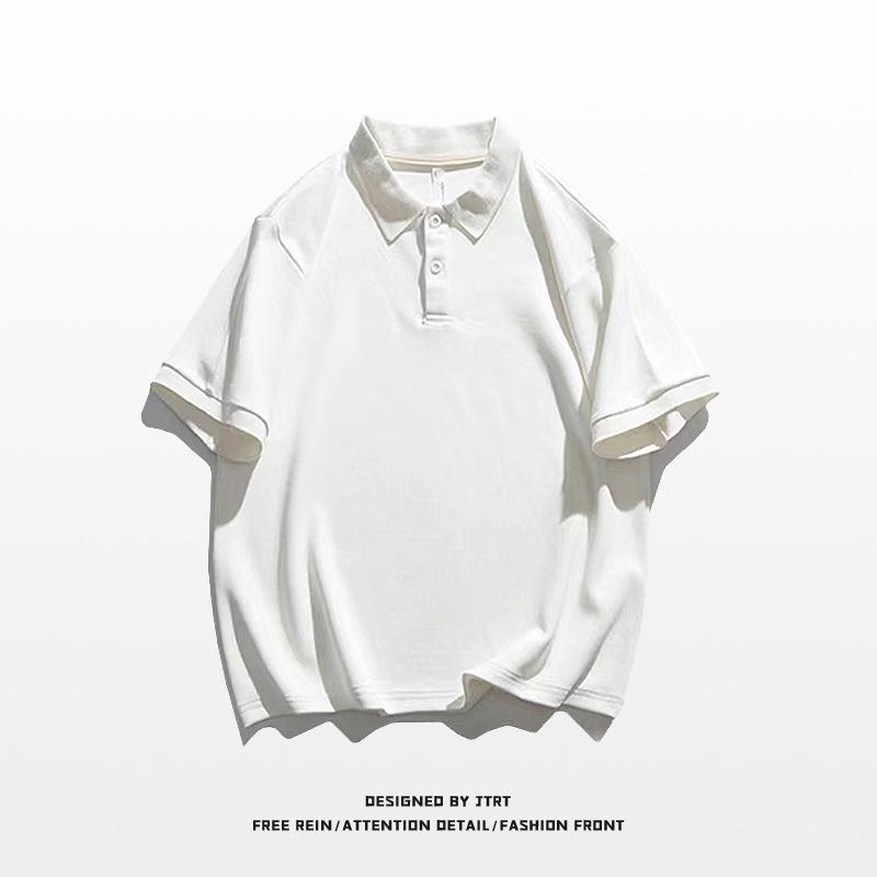 

2024 Men s White Cotton Short Sleeve Polo Shirt - Casual Summer Streetwear with Turn-Down Collar M