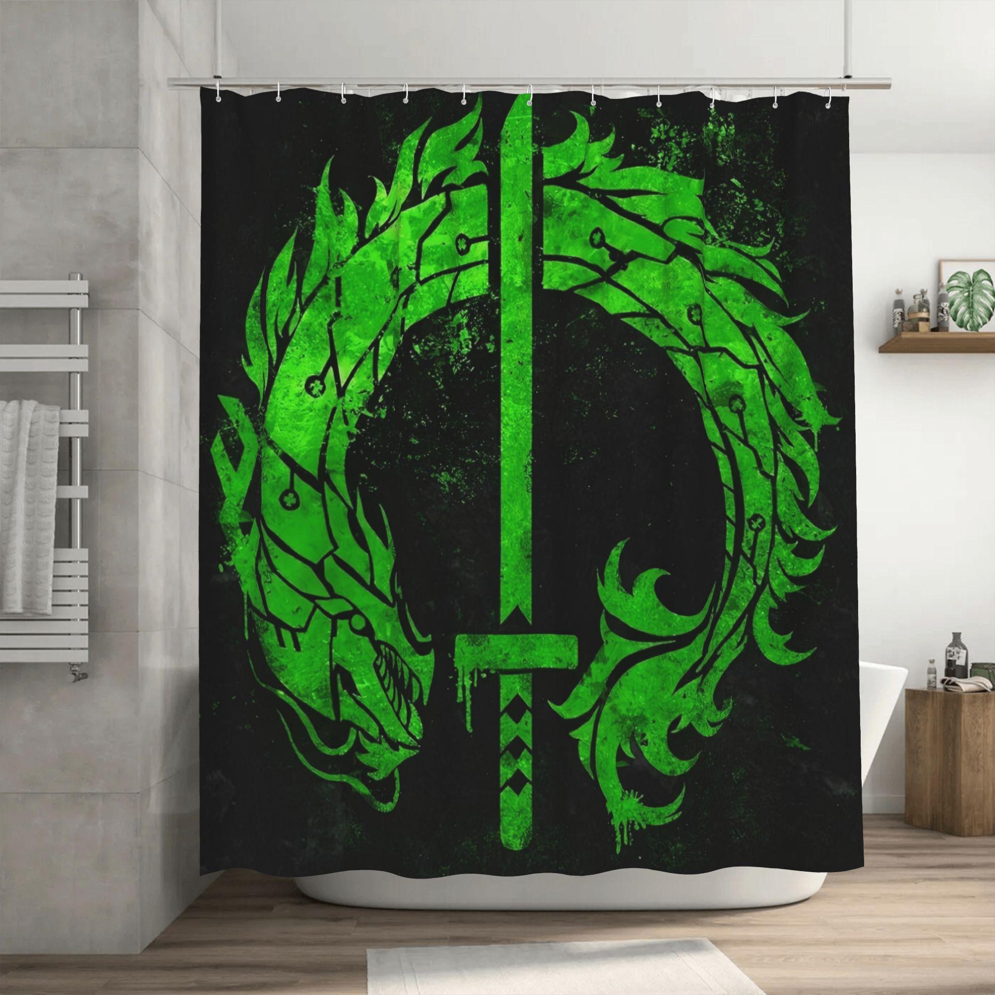 

Removable Polyester Shower Curtain with Genji Weapon Print, Featuring a Stylish Sword Design in Green and Black, Perfect for Rol 90x180cm