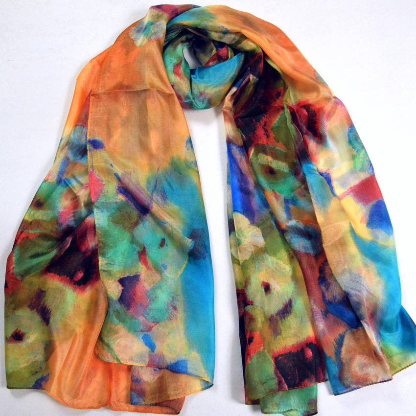 [BYSIFA] Silk Scarf Plus Size Broadened Silk Women's Silk Scarf Shawl Female Scarf New Winter Orange Coffee Women Long Scarves
