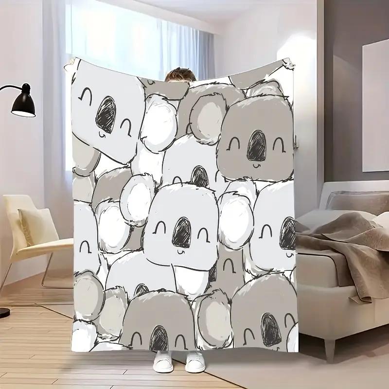 Cute cartoon koala flannel blanket suitable for bedding, office, home, camping, cozy warmth, sofa, Halloween and Christmas