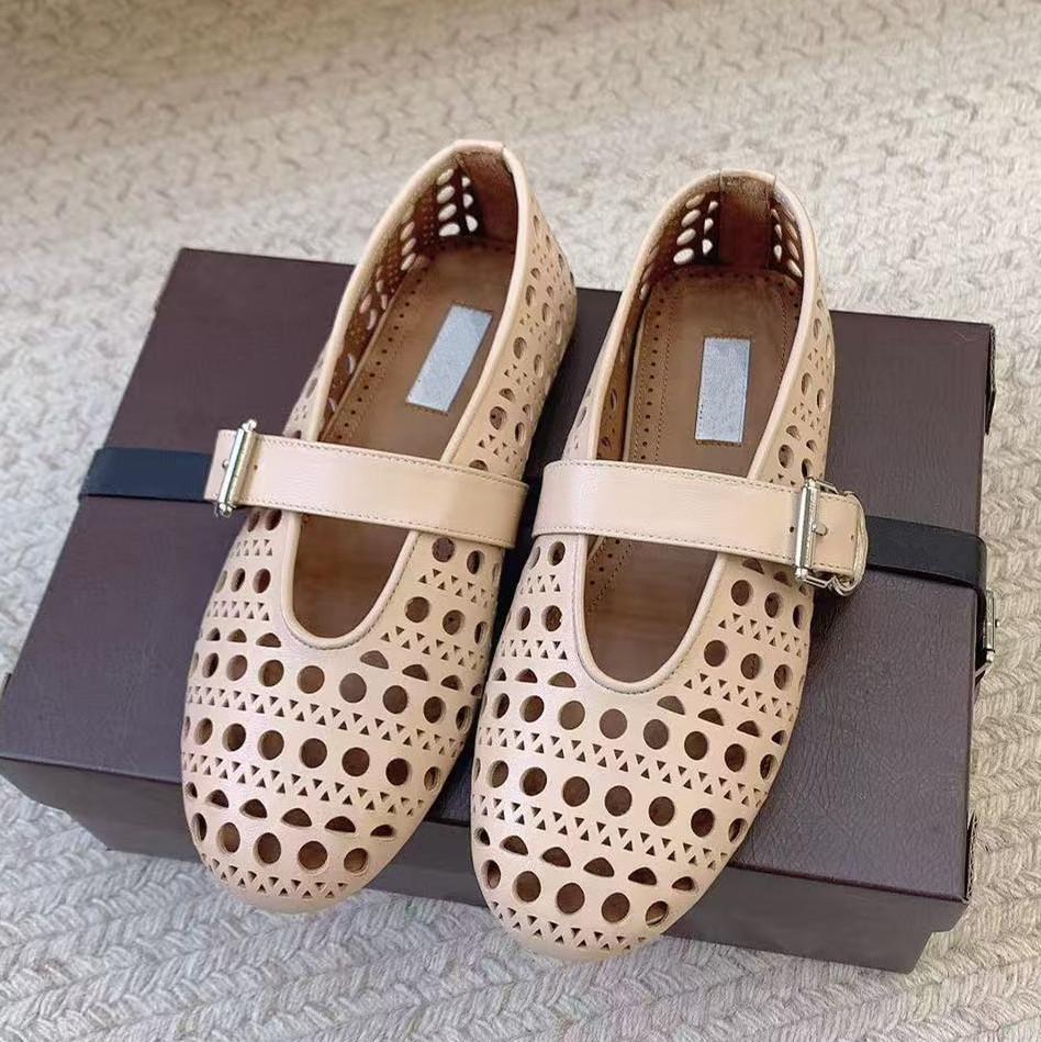 Fashion Hollow Leather One Button Flat Ballet Shoes Mary Jane Shoes Trendy New Autumn Edition