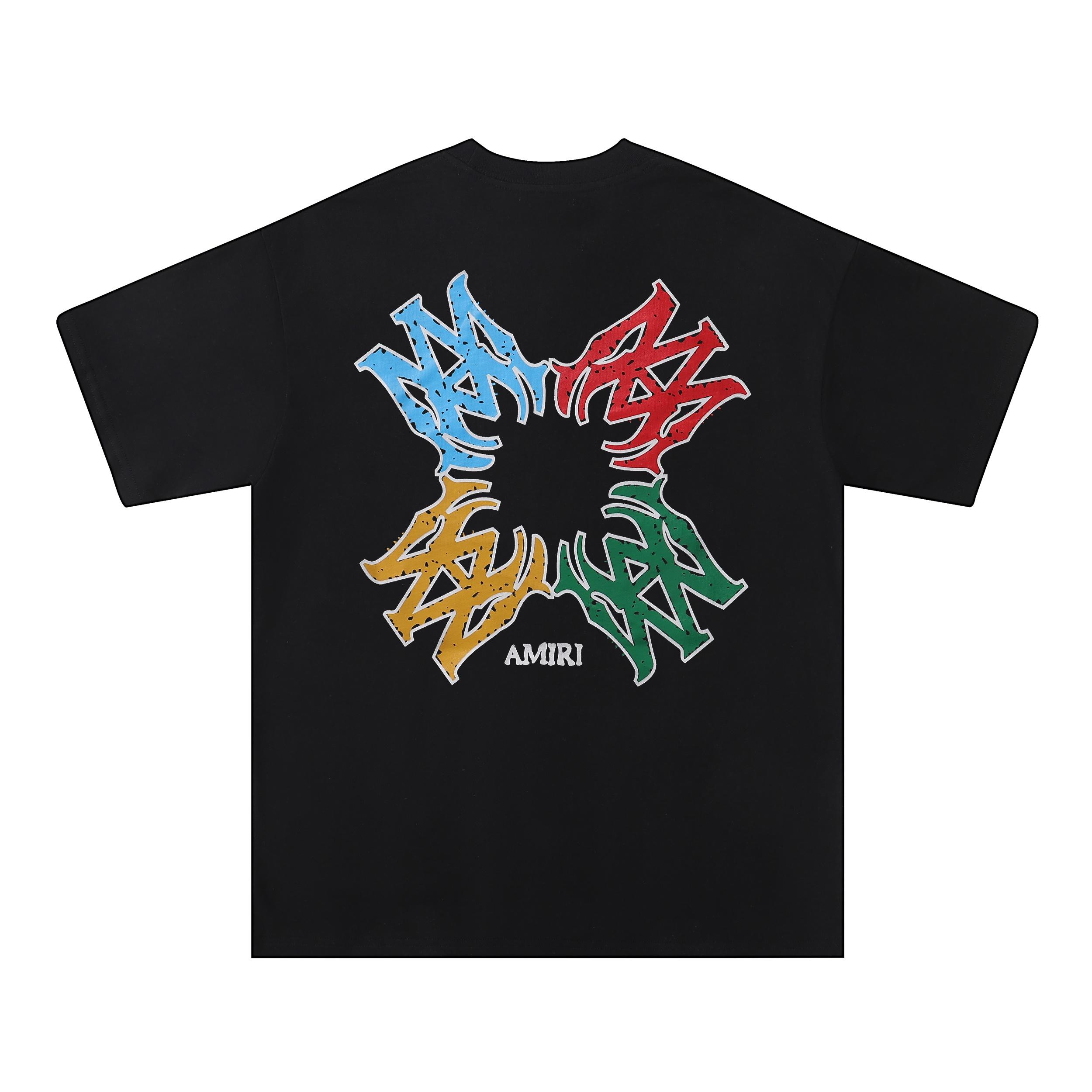 

730 Amiri 2025 Summer New Men s and Women s Loose High Quality Cotton Plus Size T-shirt Couple T-Shirt Colorful logo printing L
