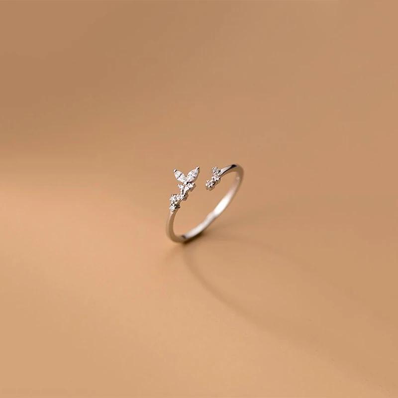 INZATT Real 925 Silver Leaves Plant Adjustable Ring For Fashion Women Fine Jewelry Cute Minimalist Accessories