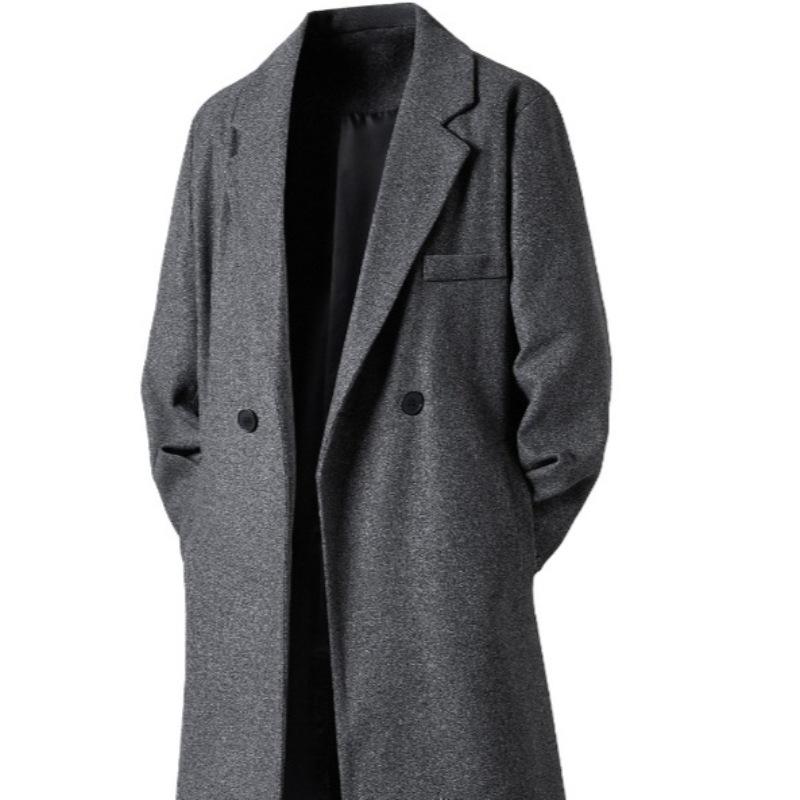 Men's Mid-Length Woolen Trench Coat - Versatile Casual British Style for Spring, Autumn, and Winter