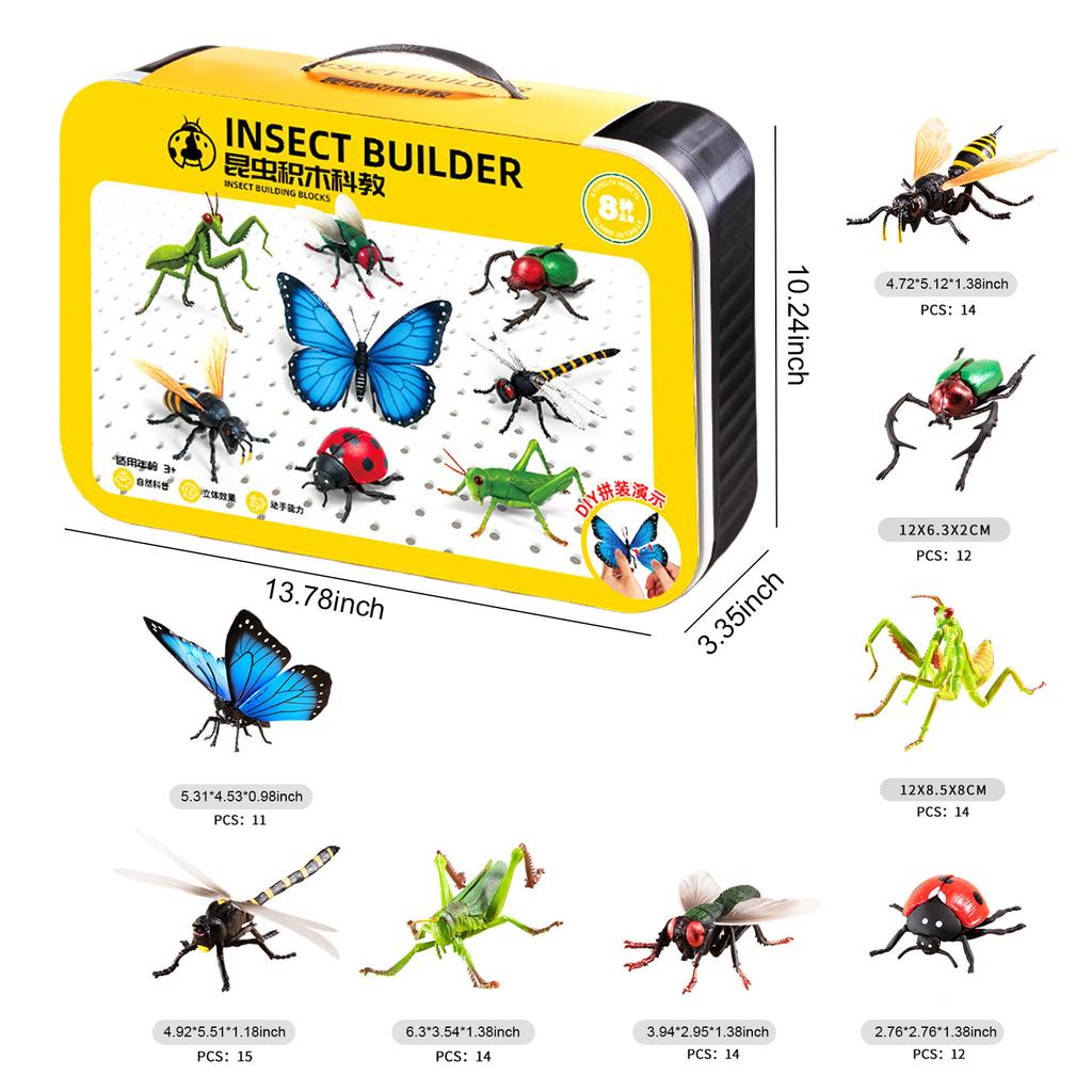 Educational 3D Puzzle Bug Figures Set 3 Difficulty Levels 4D Assembled Puzzle Insect Toy for Kids Toddler 3-8