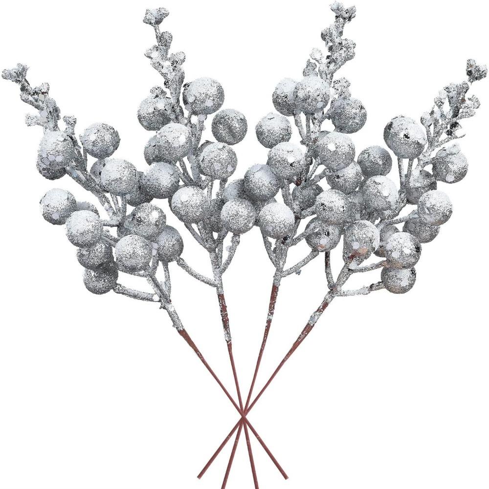 16 Pack Christmas Glitter Berries Stems, 8" Artificial Christmas Picks Snowy Berry Stems for Christmas Tree Ornaments, DIY Xmas Wreath, Crafts,Holiday