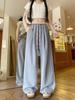 Korean Retro Colorblock Ice Silk Wide-Leg Summer Pants for Women