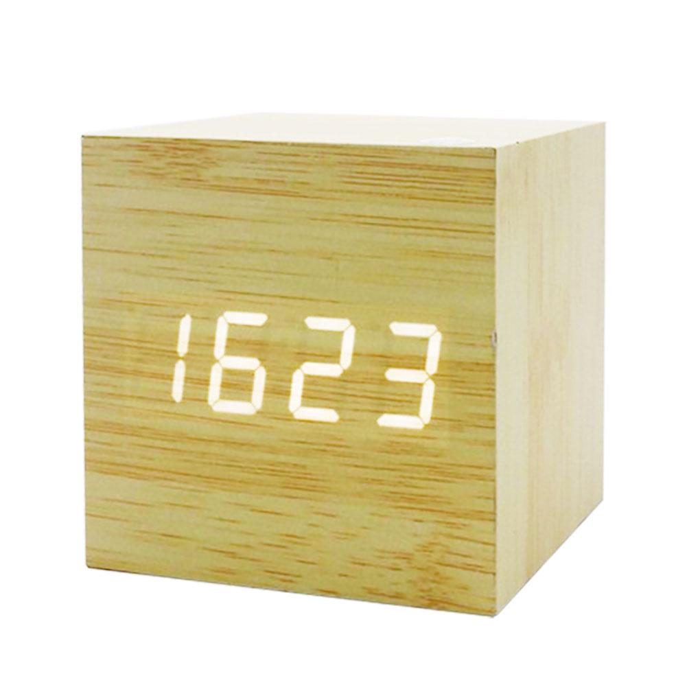 

Квадратные деревянные часы цифровой USB-будильник с функцией повтора сигнала, монитор времени ночью, светодиодная настольная лампа, настольный детский подарок, украшение для дома белый