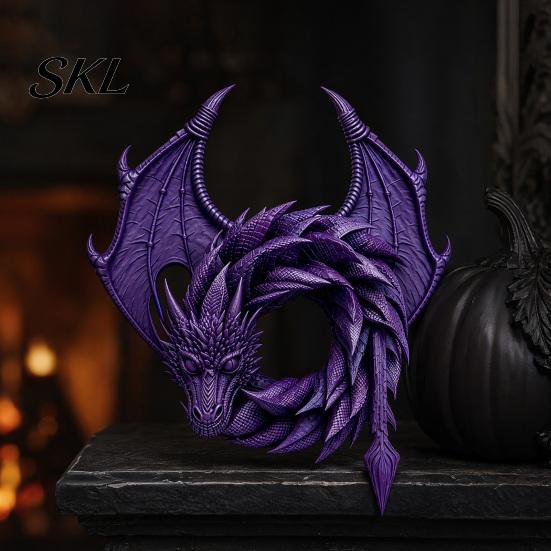 Small Decorative Wreath 3D Creative Dragon Ornament, Realistic Detailed Round Shaped Decor, Holiday Stylish Desktop Ornament for Home Indoor,
