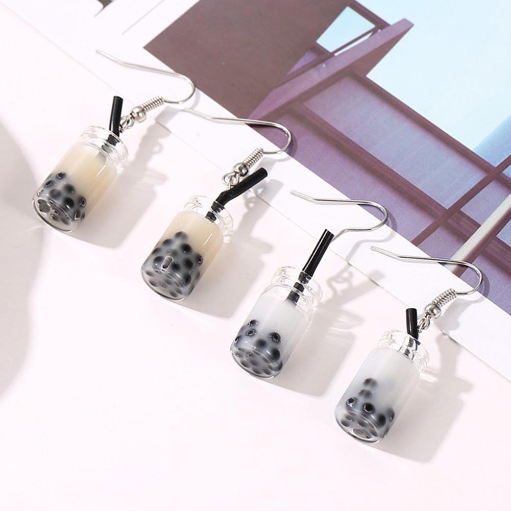 Fashion Women Bubble Tea Drink Dangle Long Ear Hooks Earrings Jewelry Decor