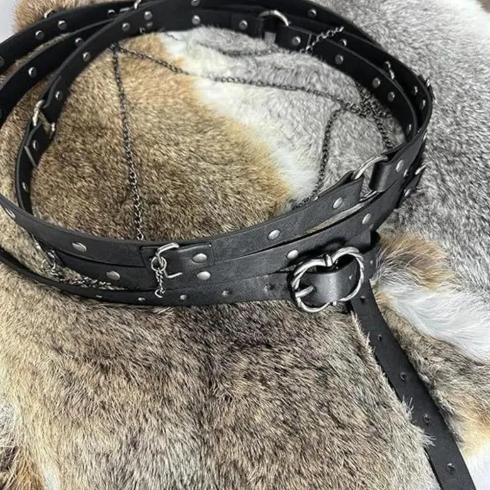 Thin Medieval DIY Faux Leather Belt Metal Pin Buckle Chain Belt Viking Waist Belts  Jeans Matching