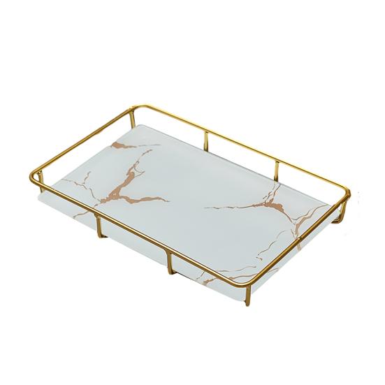 Estantería de Almacenamiento para Baño Yousheng Marco de Hierro Bandeja con Patrón de Mármol Organizador de Gran Capacidad para Artículos de Tocador Cosméticos Joyería
