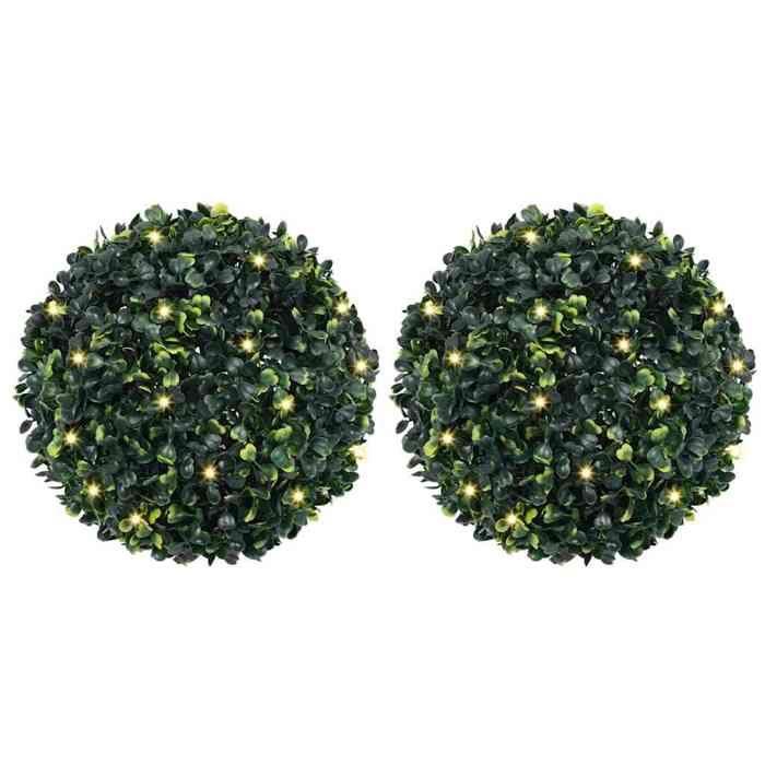 VidaXL Boules de buis artificielles avec lumières LED 2 pcs vert 45 cm, boule topiaire artificielle, boule topiaire 3335896