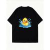 Camiseta de Pato Fofo Branca Desenho Animado Pato Amarelo com Design de Salpicos de Água Para Uso Casual Roupa de Verão Moda Feminina Top