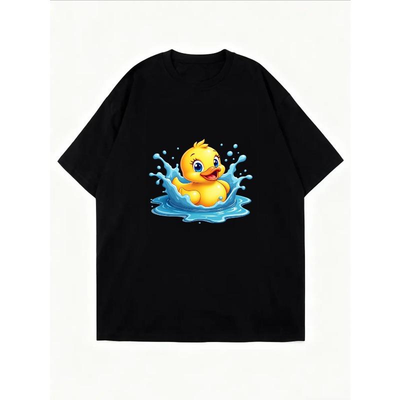 Camiseta de Pato Fofo Branca Desenho Animado Pato Amarelo com Design de Salpicos de Água Para Uso Casual Roupa de Verão Moda Feminina Top