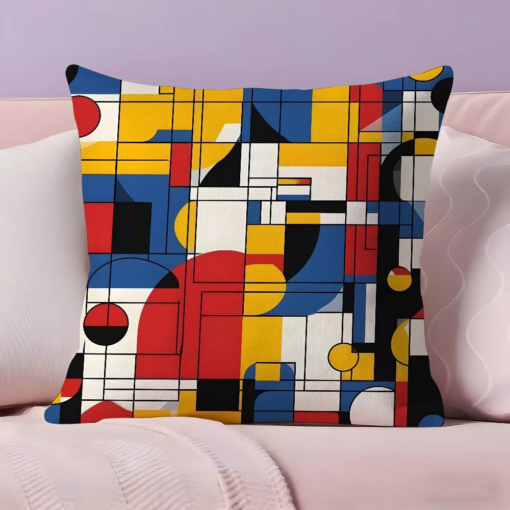 Abstract Painting PPiet Mondrian Art Pillow Case Ultra Soft Skin Friendly Fabric Cloud Like Comfort Concealed Zipper
