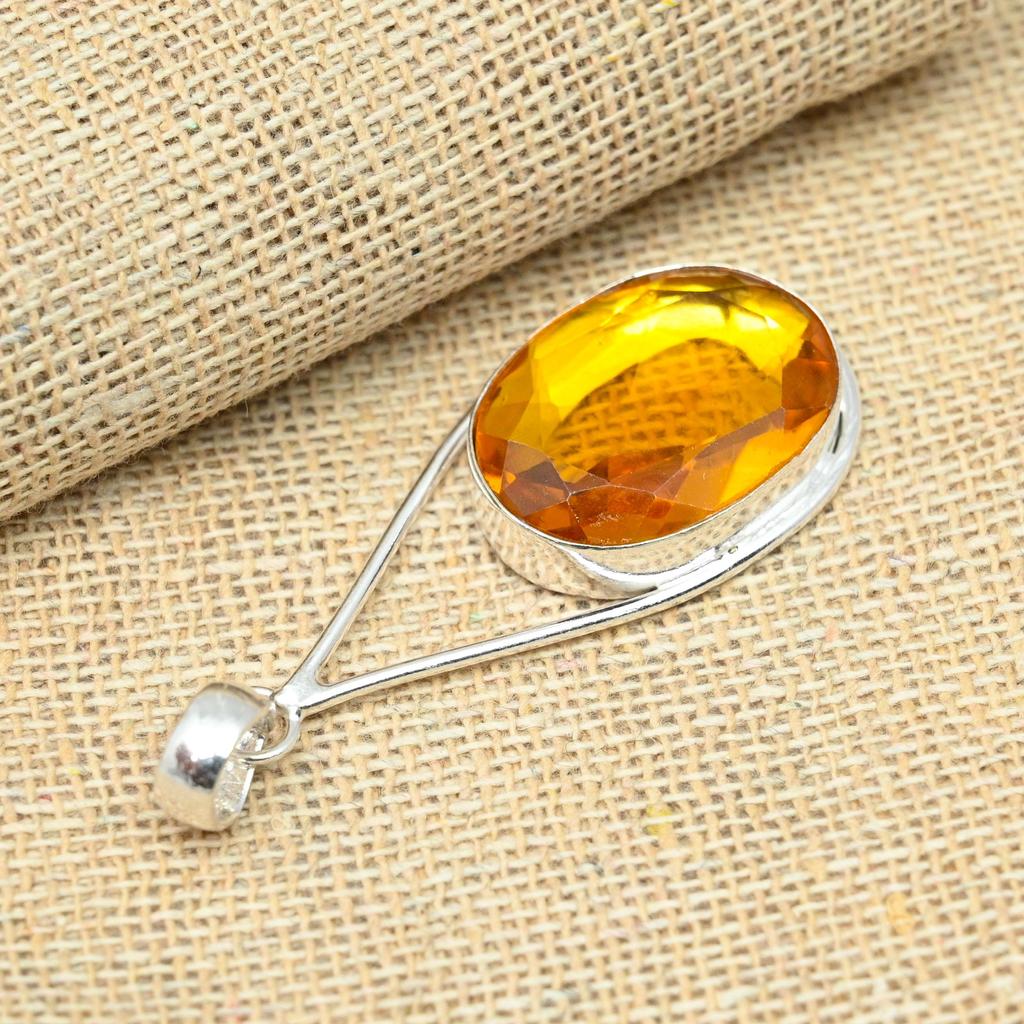 Wonderful Honey Topaz Gemstone 925 Sterling Silver Handmade Pendant Jewelry