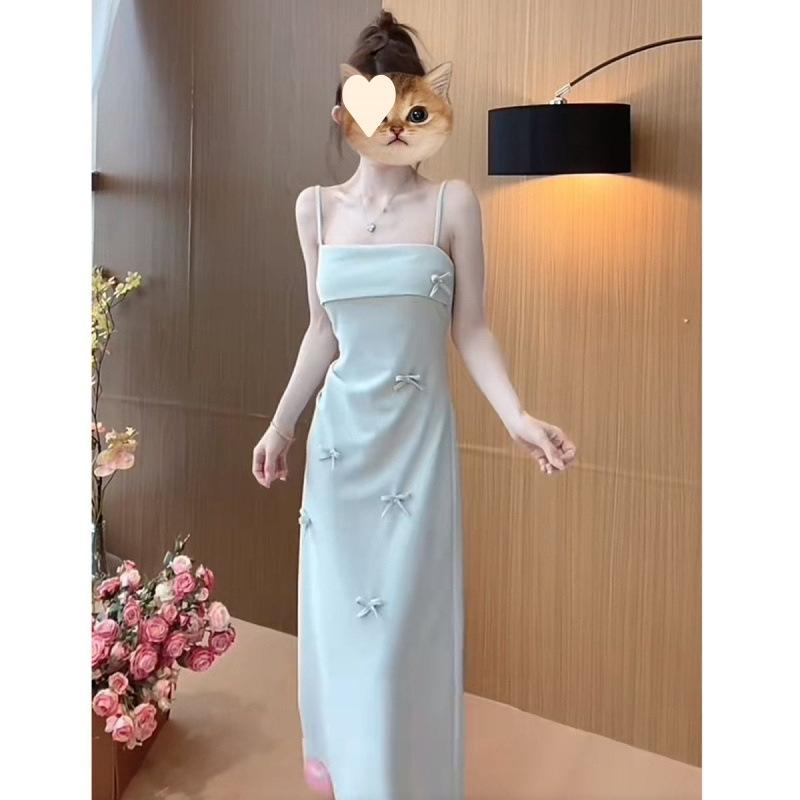 Sweet and cool pink three-dimensional bow suspender tube top dress women's spring and summer spice girls close waist and look thin skirt tide