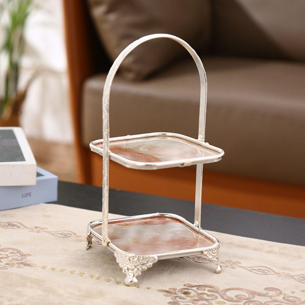 Wrought Iron Birthday Dessert Tray Two Layers Cake Stand Dessert Fruit Plate  Birthday Layout