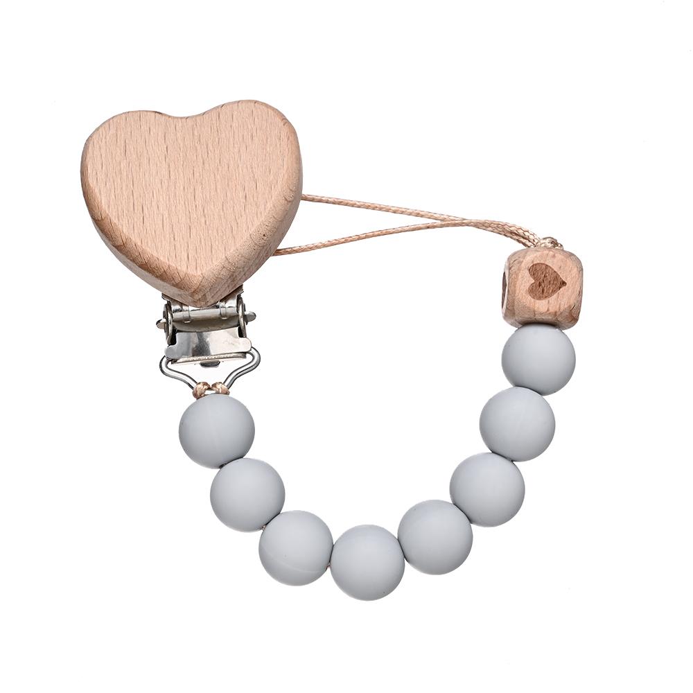 

Pendant for Newborn Toys Gift New Beech Wooden Heart Beads Baby Pacifier Chain Clip Silicone Beads Dummy Nipple Holder Teether