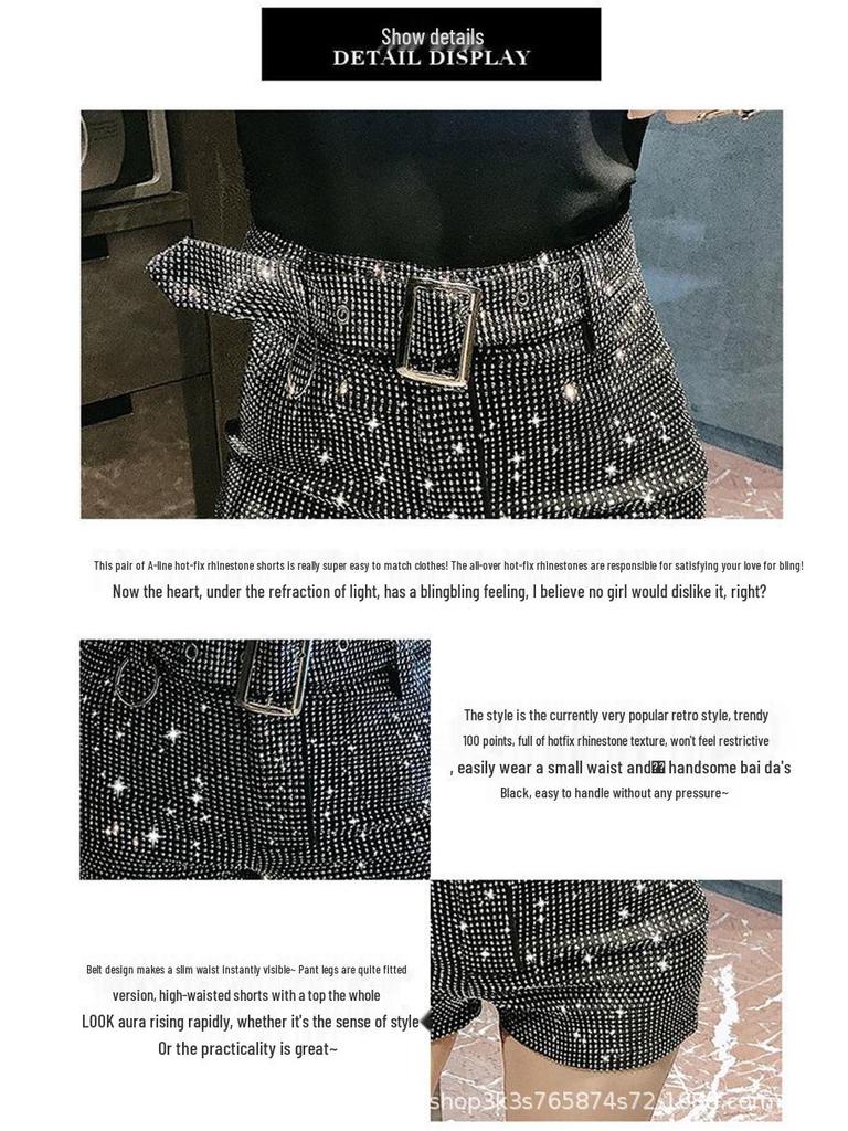 Hochtaillierte Slim-Fit Diamant-Shorts im koreanischen Stil für Damen in Dopaminfarben
