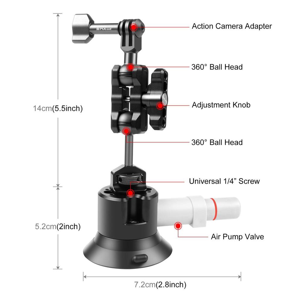 PULUZ Magic Arm Mount: Fat Cow 3-inch Suction Cup for Action Cameras