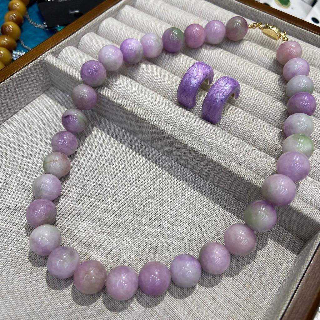 14Mm Natural Stone Necklace, White Optimized Lilac Jade Lithium Hui Female Versatile Fashion Item
