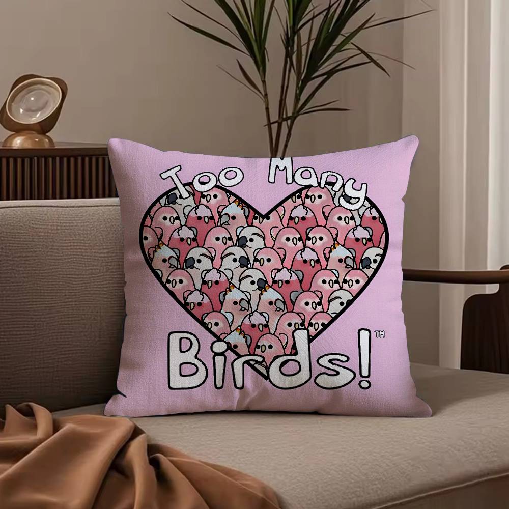 Cute Cockatiel Pillow Case Anti-dustmite Pillowcase Invisible zipper silky short plush Sofa cushion cover