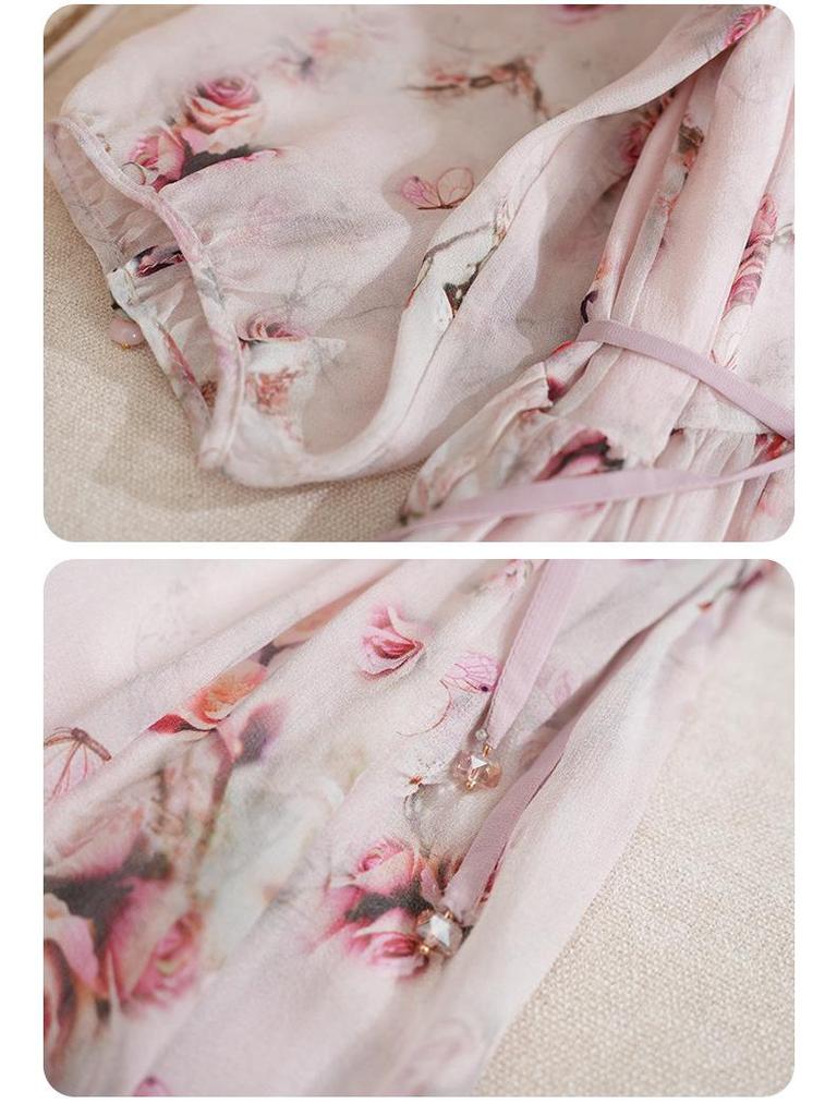 2025 Summer Pink Mulberry Silk Fairy Dress – Elegant, 100% Real Silk for a Youthful Look