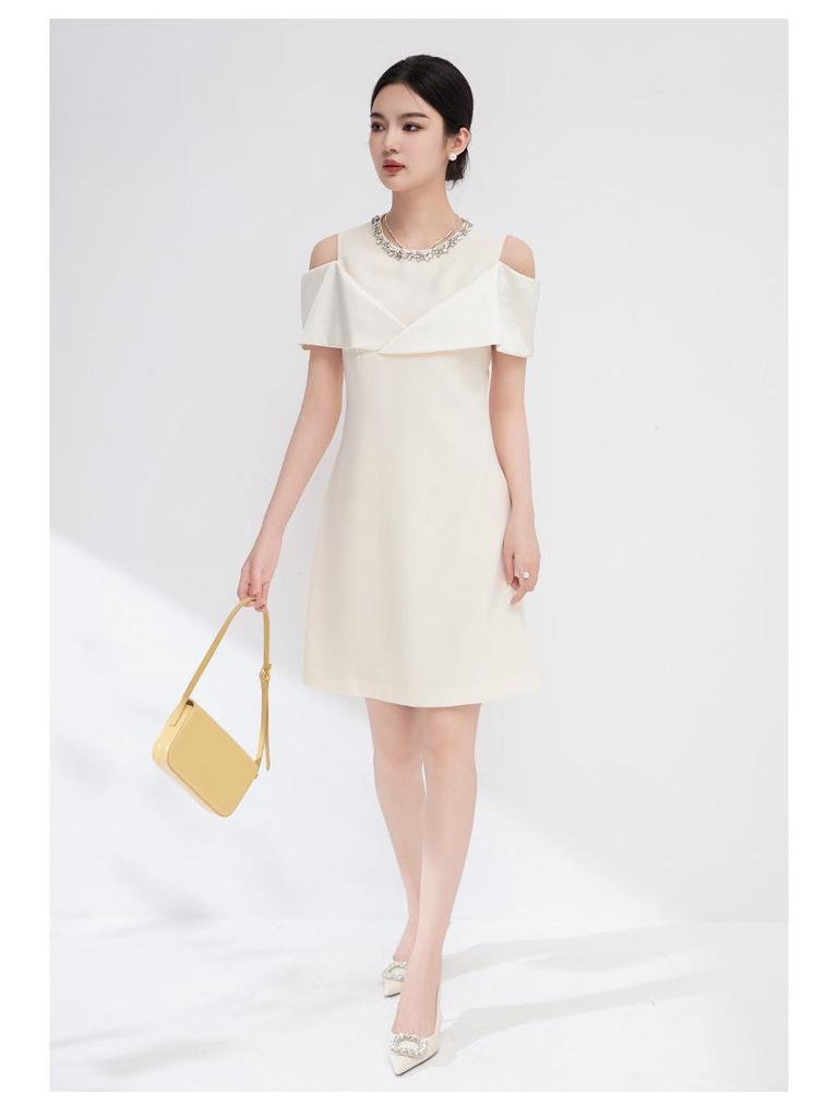 2024 Summer Elegant Off-Shoulder Diamond Nail Dress for Women