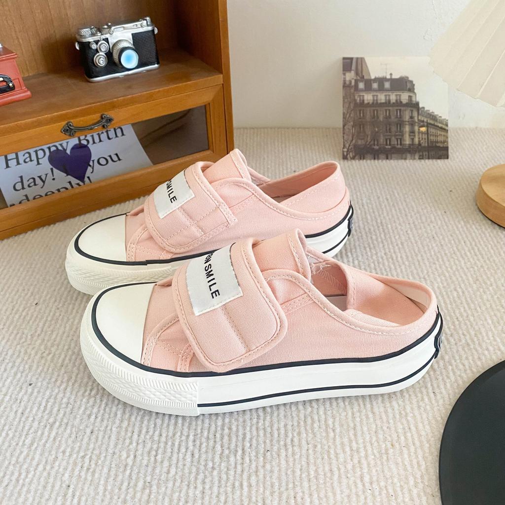 GD26 Velcro Thick-soled Two Wear Canvas Shoes Women's Shoes Thick Baseplate Shoes Summer Thin One Pedal Lazy Little White Shoes