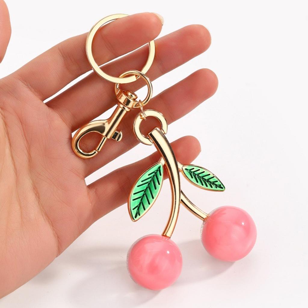 Sparkling 3D Cherry Charm Keychain Accessory Fashionable Fruit Shape Key Rings Portable Bag Decoration for Women